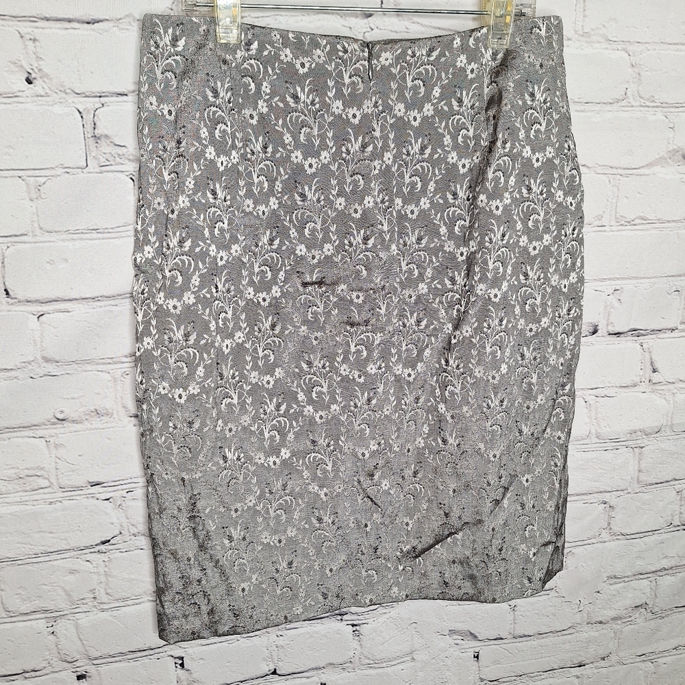 Esprit De Corp Silver Metallic Floral  Straight Pencil Skirt Sz 4